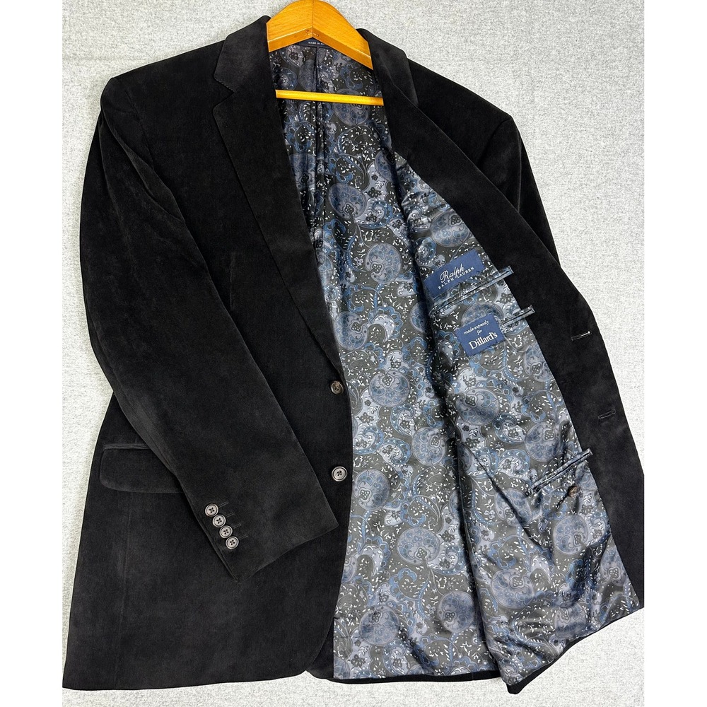 Ralph Lauren Corduroy Blazer 43R Black Sport Coat Paisley Lined Stretch